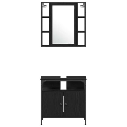 Badeværelsesskabsæt Med Hylde 4 Pcs Sort Eg 33 X 33 X 185.5 Cm - Billede 9