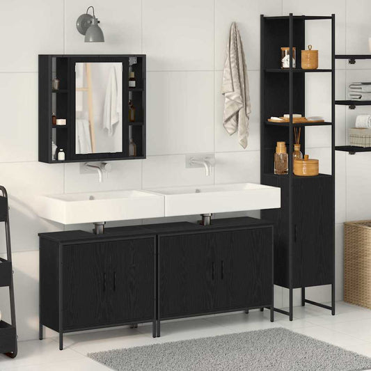 Badeværelsesmøbel Sæt Med Hylde 4 Pcs Sort 33 X 33 X 185.5 Cm - Hovedbillede