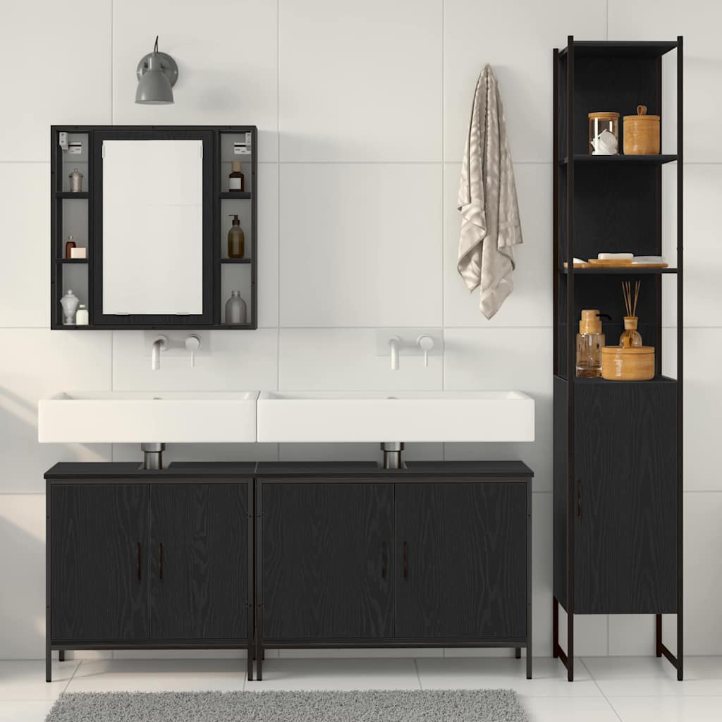Badeværelsesmøbel Sæt Med Hylde 4 Pcs Sort 33 X 33 X 185.5 Cm - Billede 4