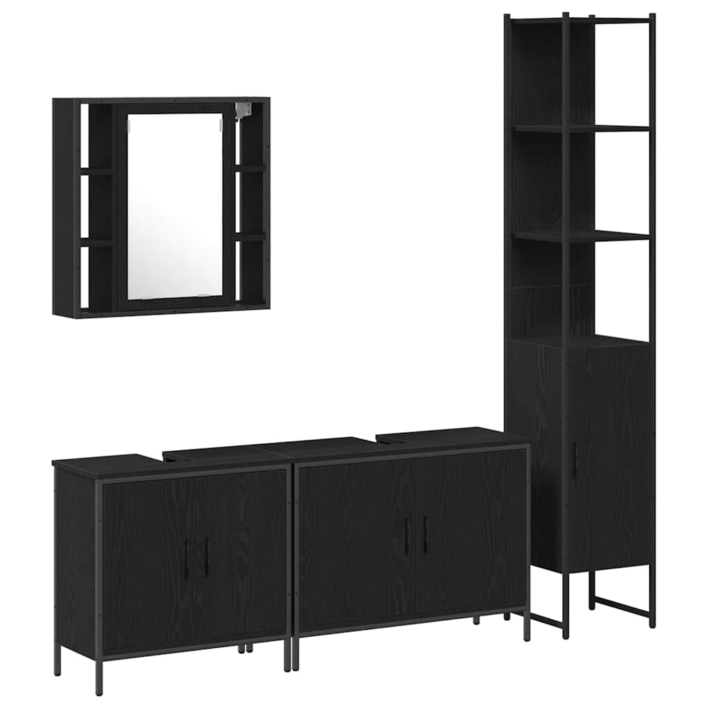 Badeværelsesmøbel Sæt Med Hylde 4 Pcs Sort 33 X 33 X 185.5 Cm - Billede 2
