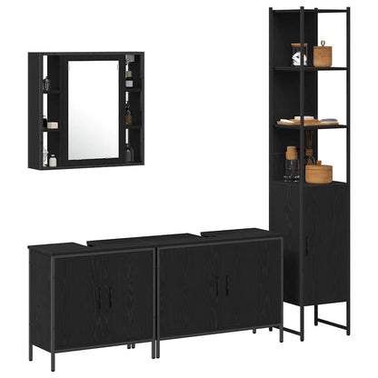 Badeværelsesmøbel Sæt Med Hylde 4 Pcs Sort 33 X 33 X 185.5 Cm - Billede 3