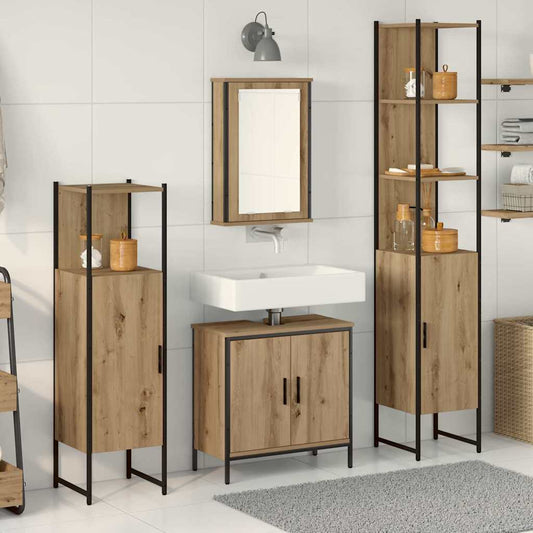 Badeværelsesmøbel Sæt Med Hylde 4 Pcs Brun 33 X 33 X 185.5 Cm - Hovedbillede