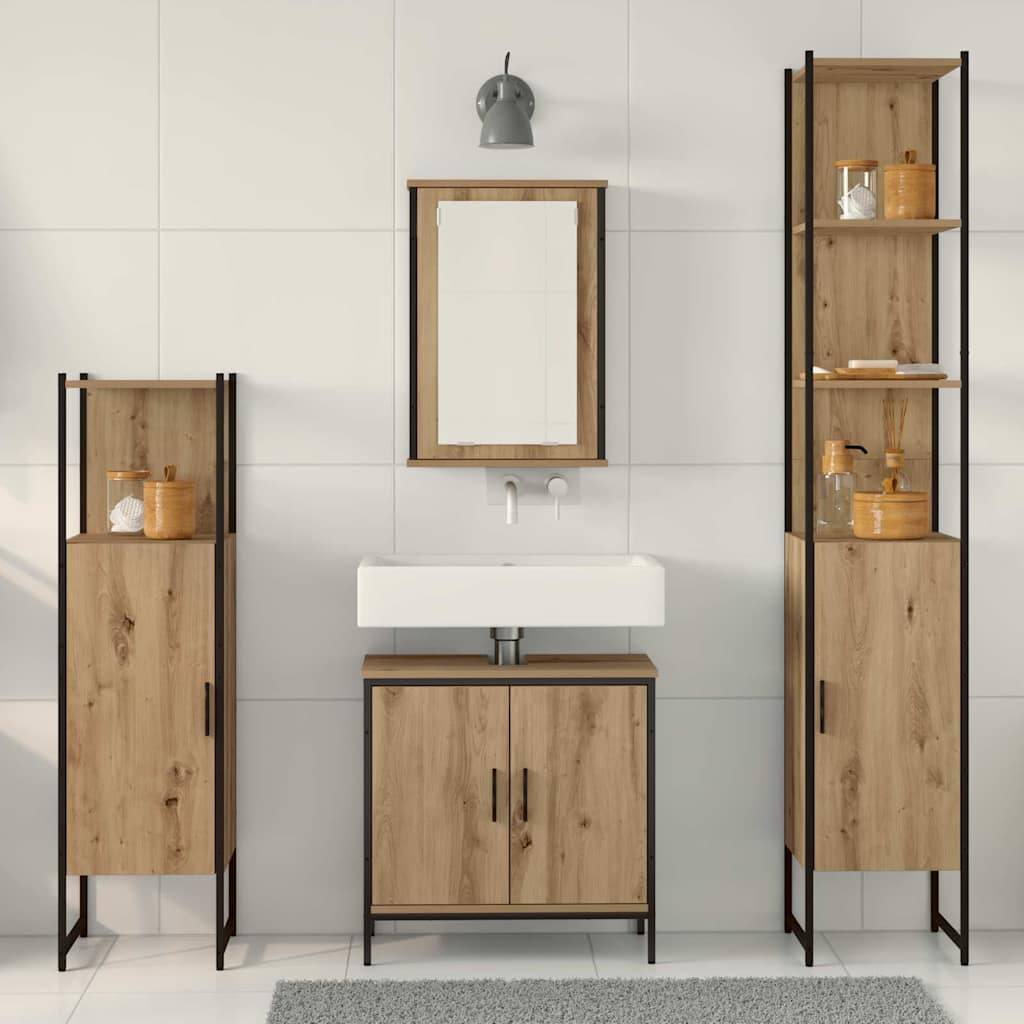 Badeværelsesmøbel Sæt Med Hylde 4 Pcs Brun 33 X 33 X 185.5 Cm - Billede 4