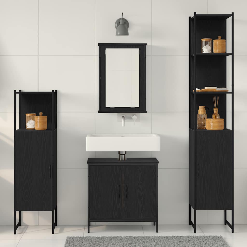 Badeværelsesmøbel Sæt Med Hylde 4 Pcs Sort 33 X 33 X 185.5 Cm - Billede 4