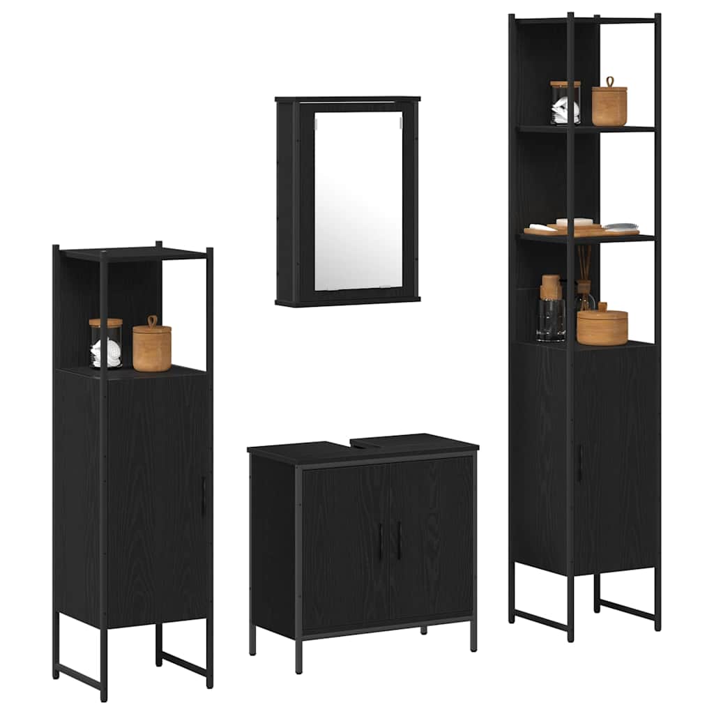 Badeværelsesmøbel Sæt Med Hylde 4 Pcs Sort 33 X 33 X 185.5 Cm - Billede 3