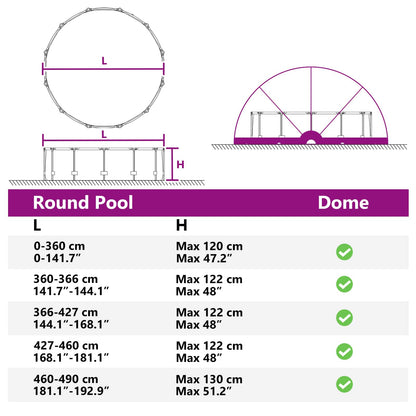 Pool Dome 592 X 590 X 275 Cm 185t Polyester Med Pu-belægning - Billede 16