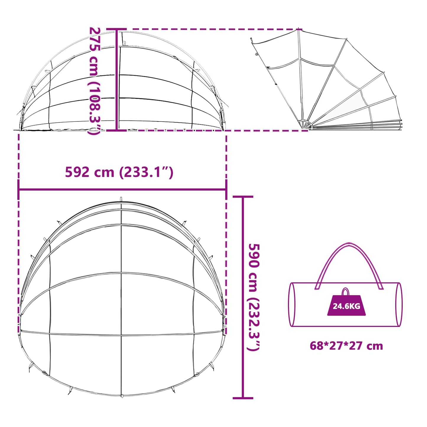 Pool Dome 592 X 590 X 275 Cm 185t Polyester Med Pu-belægning - Billede 15