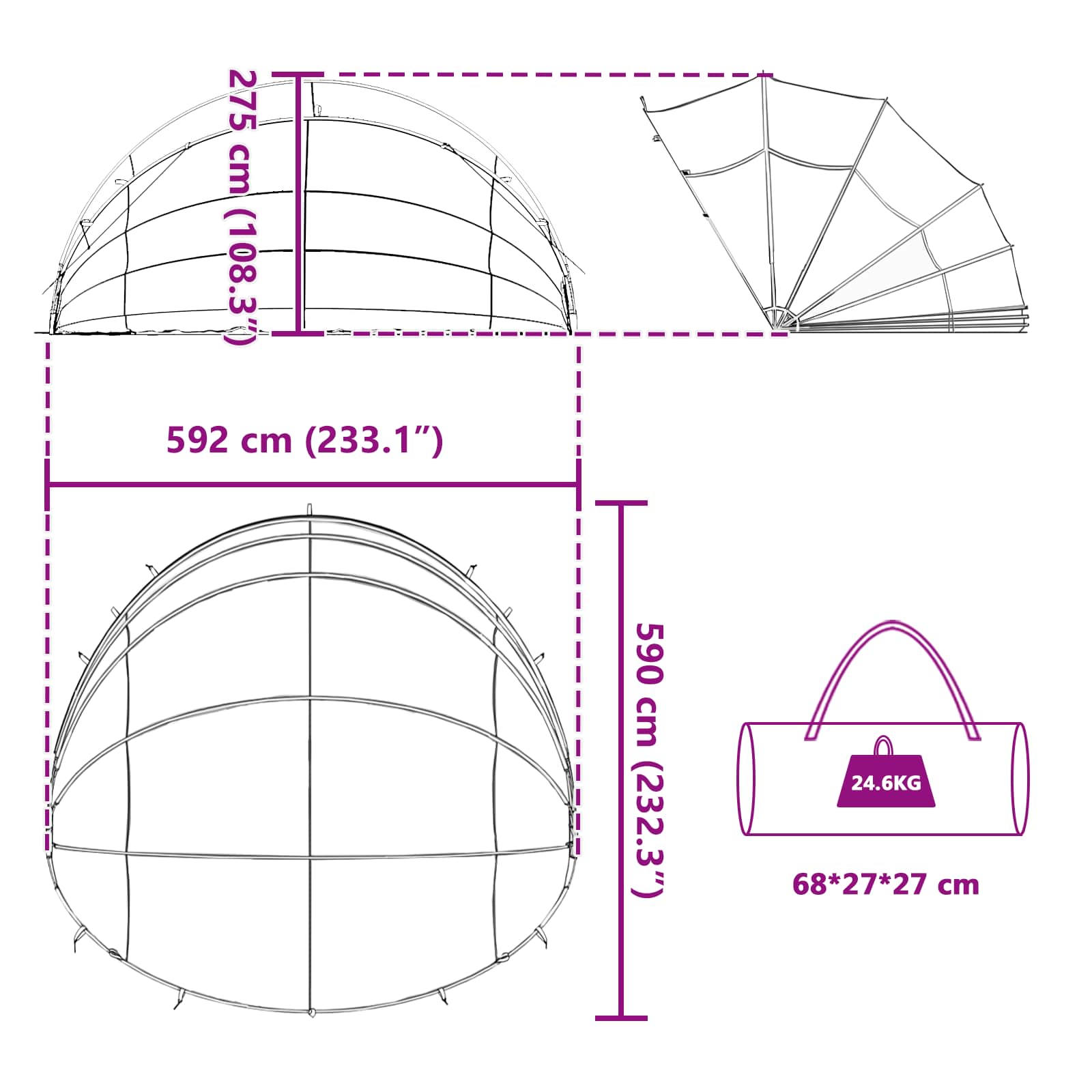 Pool Dome 592 X 590 X 275 Cm 185t Polyester Med Pu-belægning - Billede 15