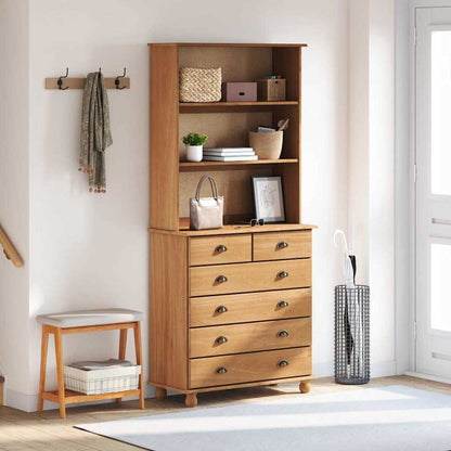 Skab Med Skuffe Askim Brun 91 X 40 X 200.5 Cm Massivt Fyrretræ - Billede 4