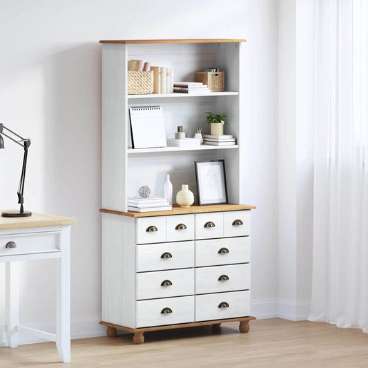 Skab Med Skuffe Askim Hvid 91 X 40 X 184 Cm Massivt Fyrretræ - Hovedbillede