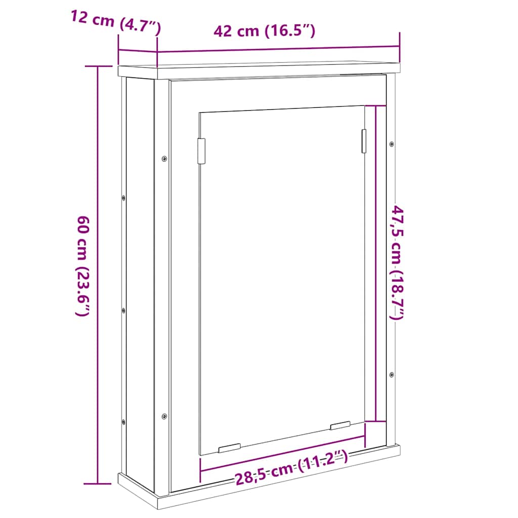 Spejlskab Med Hylde Sonoma Eg 42 X 12 X 60 Cm Konstrueret Træ - Billede 12