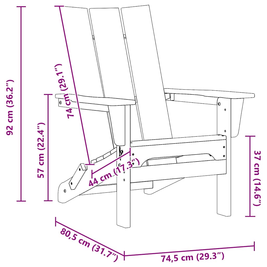 Foldbar Adirondack Stol 80,5 X 74,5 X 92 Cm Hdpe - Billede 11