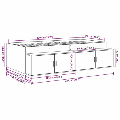 Seng Med Opbevaring Grå Sonoma-eg 90 X 200 Cm Konstrueret Træ - Billede 13