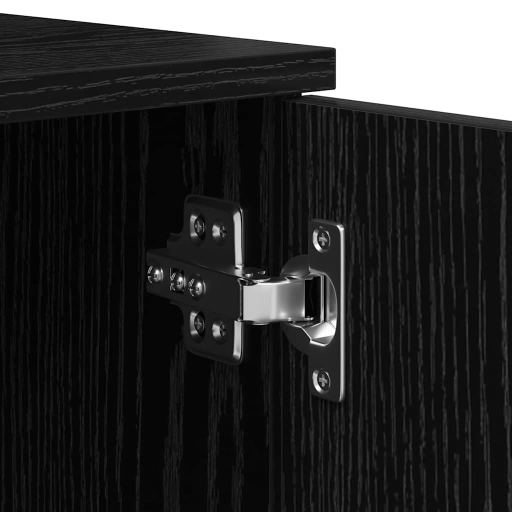 Seng Med Opbevaring Sort Eg 80 X 200 Cm Konstrueret Træ - Billede 11