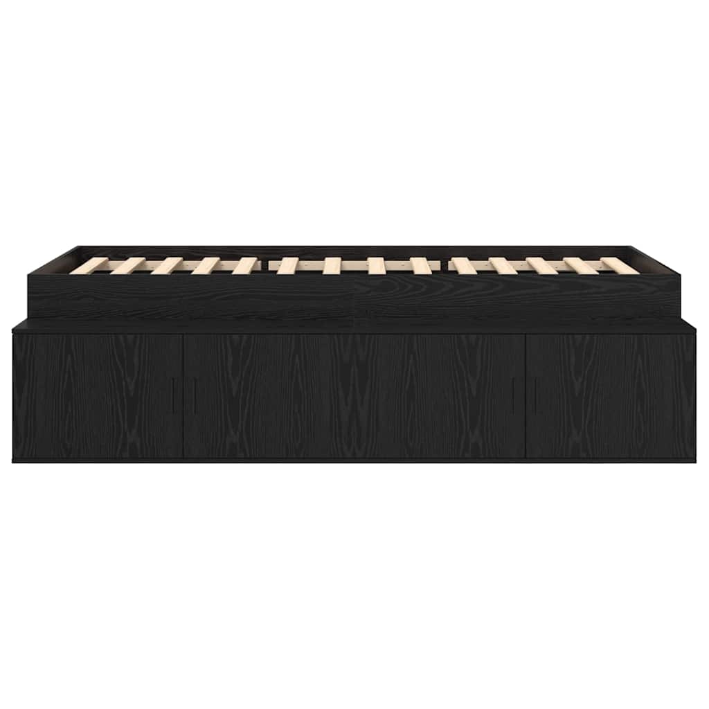 Seng Med Opbevaring Sort Eg 80 X 200 Cm Konstrueret Træ - Billede 6