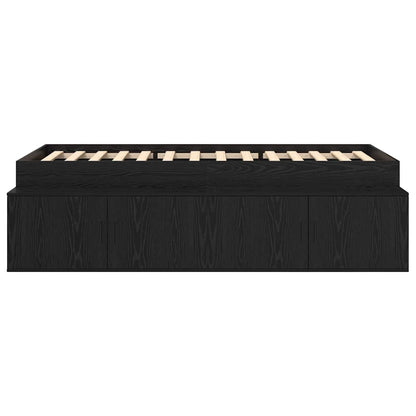 Seng Med Opbevaring Sort Eg 90 X 190 Cm Konstrueret Træ - Billede 6