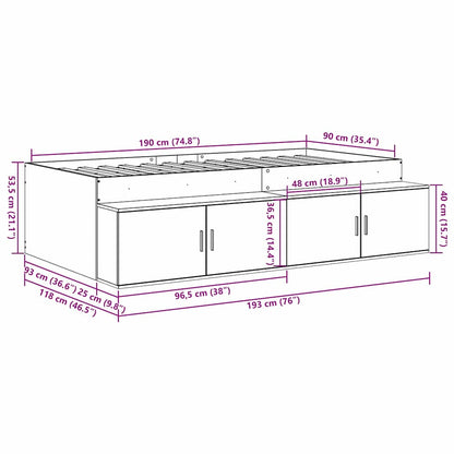Seng Med Opbevaring Sort Eg 90 X 190 Cm Konstrueret Træ - Billede 13