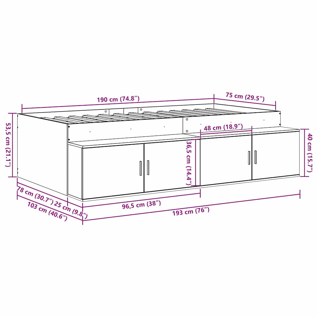 Seng Med Opbevaring Gammelt Træ 75 X 190 Cm Konstrueret Træ - Billede 13