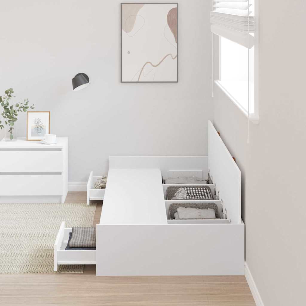 Seng Med Opbevaring Med Hovedgærde Hvid 100 X 200 Cm Konstrueret Træ - Billede 4