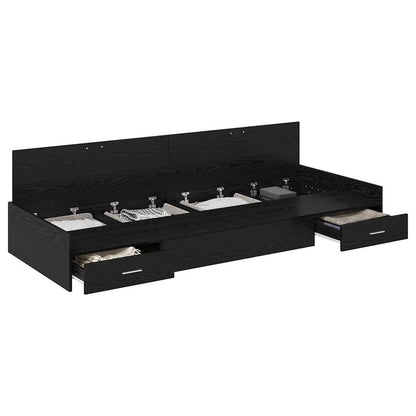 Seng Med Opbevaring Med Skuffe Sort Eg 100 X 200 Cm Konstrueret Træ - Billede 3