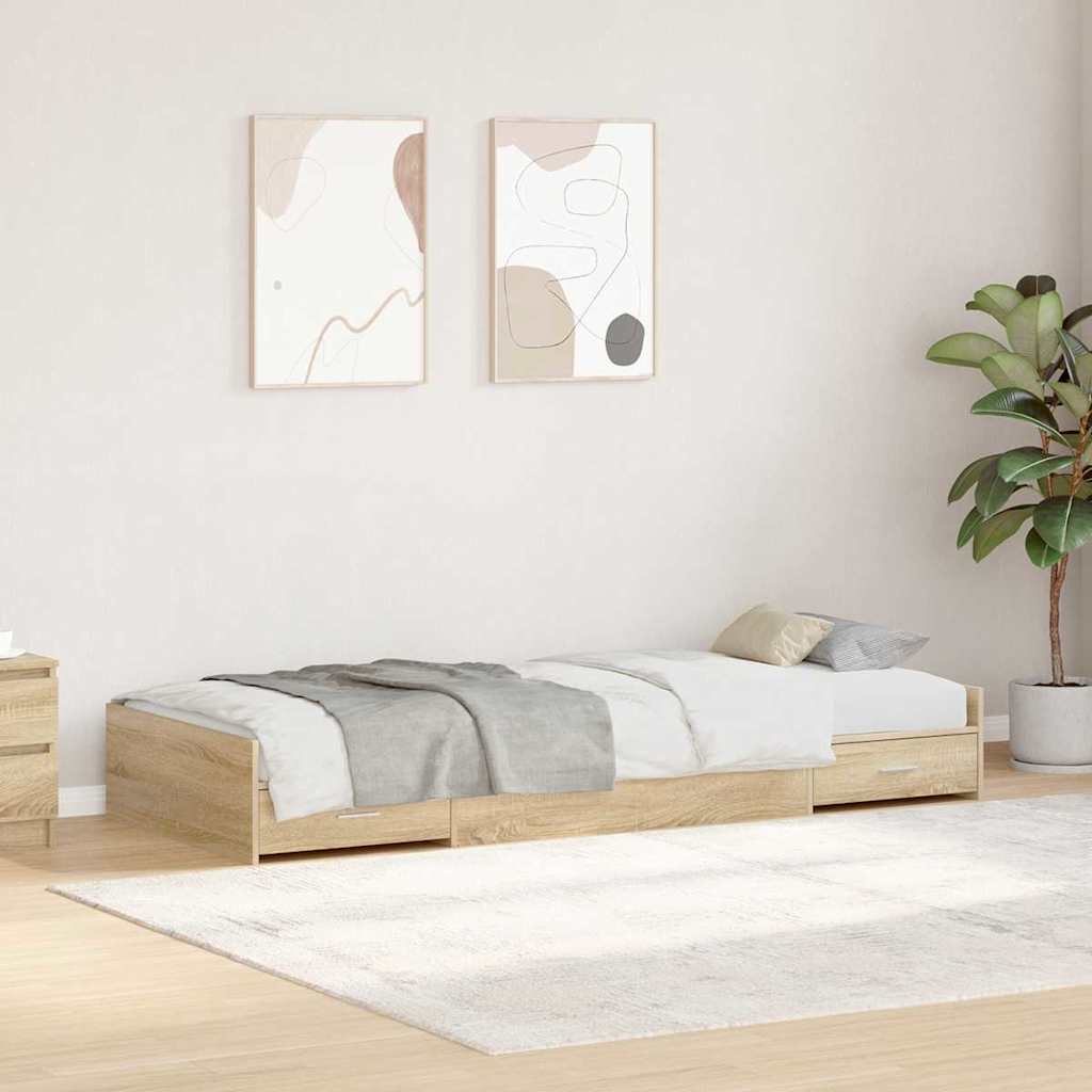 Seng Med Opbevaring Med Skuffe Sonoma Eg 100 X 200 Cm Konstrueret Træ - Hovedbillede