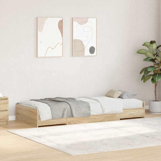 Seng Med Opbevaring Med Skuffe Sonoma Eg 100 X 200 Cm Konstrueret Træ - Hovedbillede