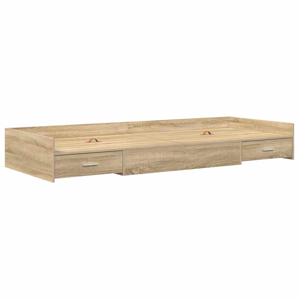 Seng Med Opbevaring Med Skuffe Sonoma Eg 100 X 200 Cm Konstrueret Træ - Billede 2