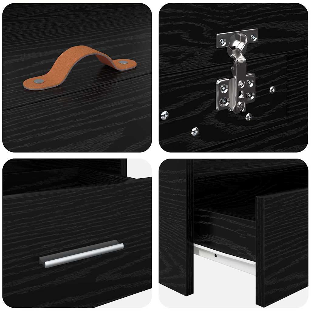 Seng Med Opbevaring Med Skuffe Sort Eg 90 X 200 Cm Konstrueret Træ - Billede 9