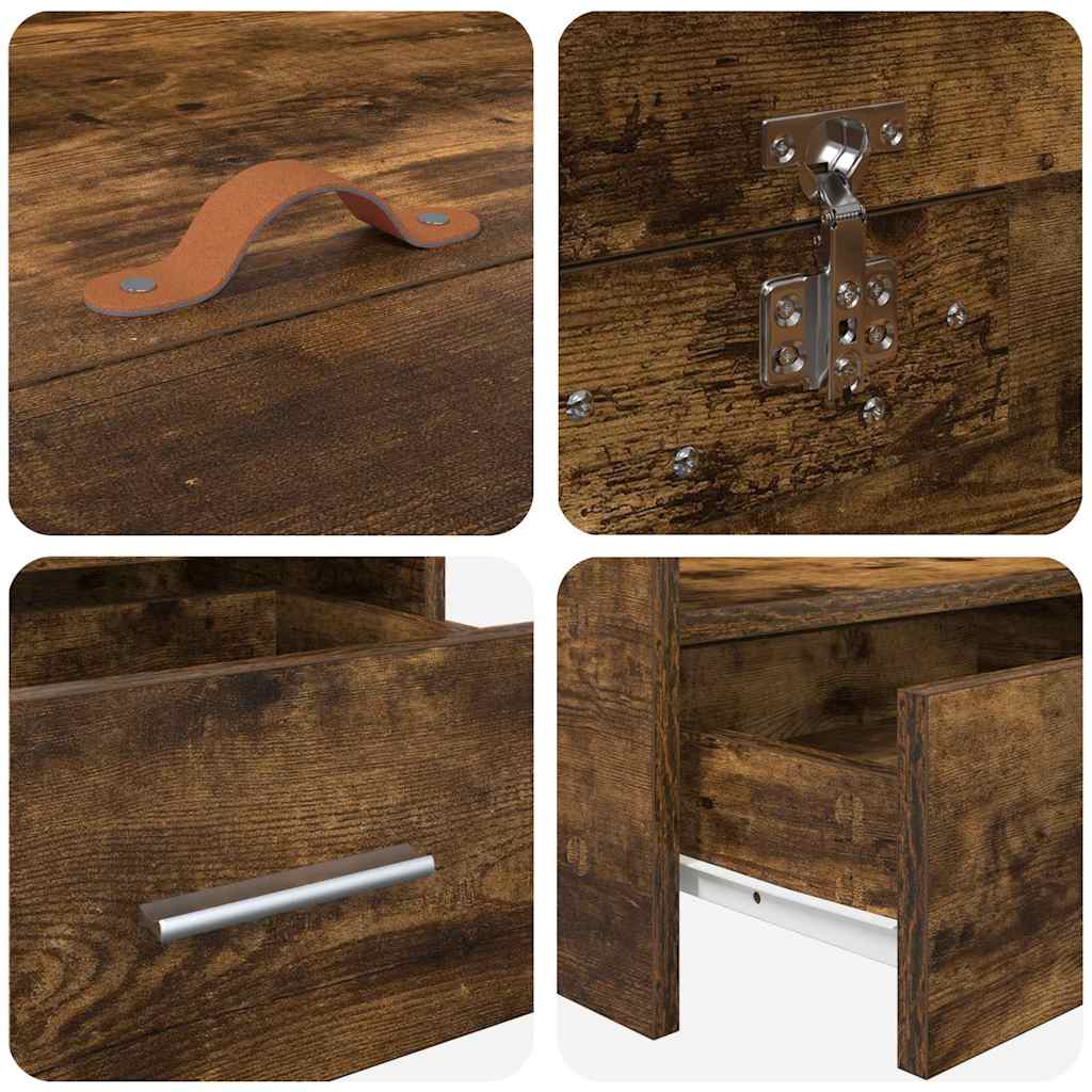 Seng Med Opbevaring Med Skuffe Røget Eg 90 X 200 Cm Konstrueret Træ - Billede 9