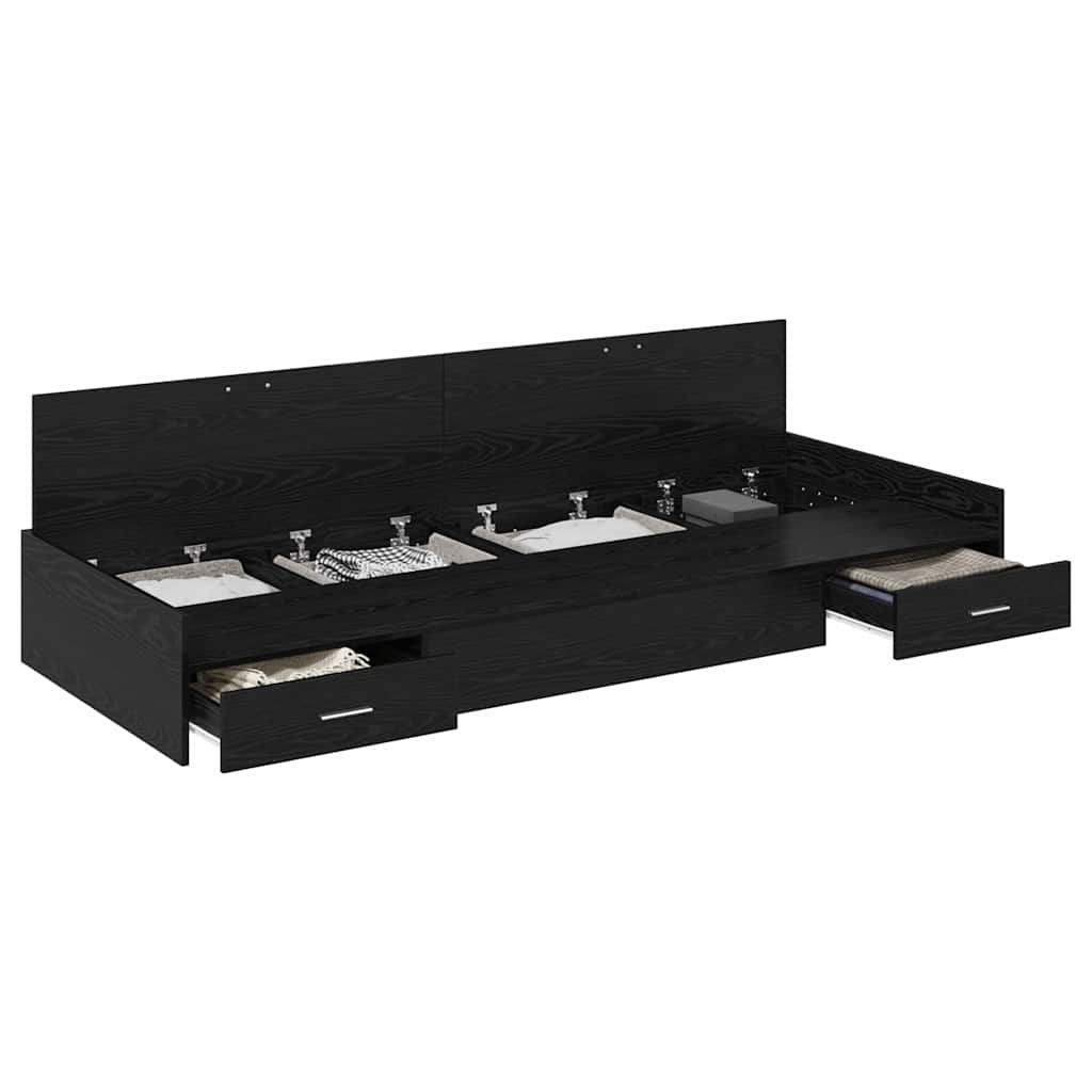 Seng Med Opbevaring Med Skuffe Sort Eg 80 X 200 Cm Konstrueret Træ - Billede 3