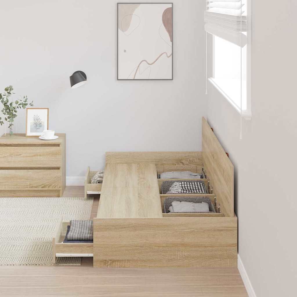 Seng Med Opbevaring Med Skuffe Sonoma Eg 80 X 200 Cm Konstrueret Træ - Billede 4