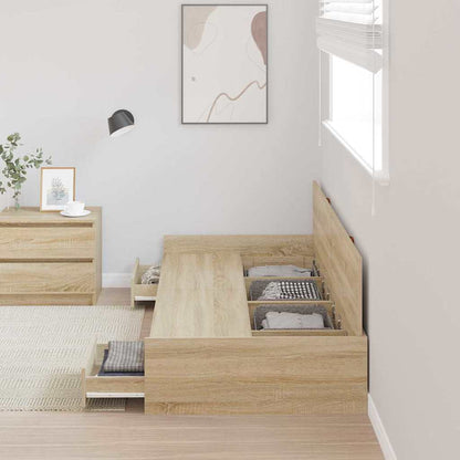 Seng Med Opbevaring Med Skuffe Sonoma Eg 80 X 200 Cm Konstrueret Træ - Billede 4