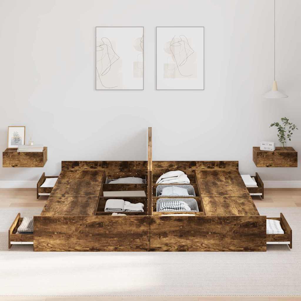 Seng Med Opbevaring Røget Eg 200 X 200 Cm Konstrueret Træ - Billede 4