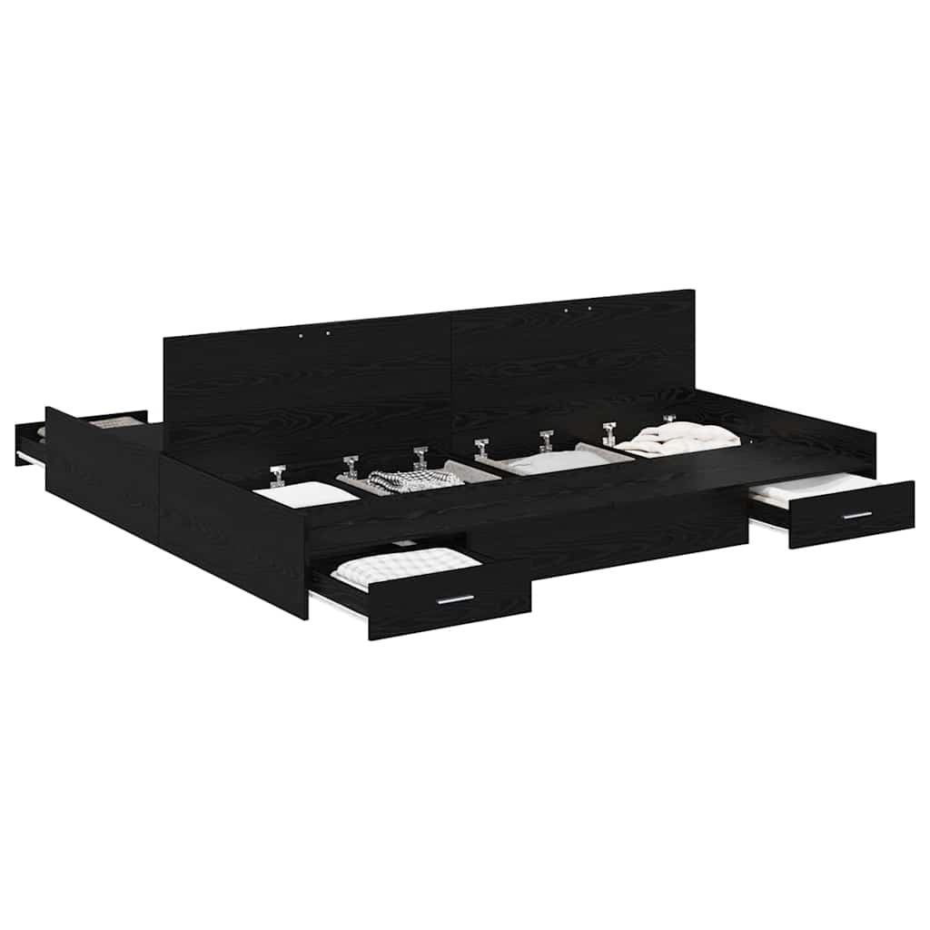 Seng Med Opbevaring Sort Eg 180 X 200 Cm Konstrueret Træ - Billede 3