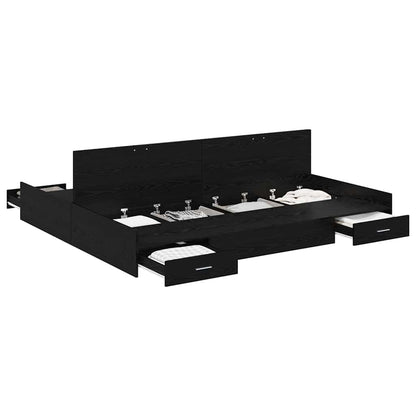 Seng Med Opbevaring Sort Eg 180 X 200 Cm Konstrueret Træ - Billede 3