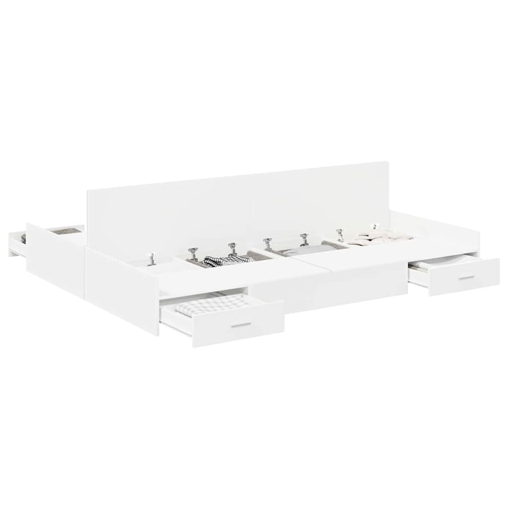 Seng Med Opbevaring Hvid 160 200 Cm Konstrueret Træ - Billede 3