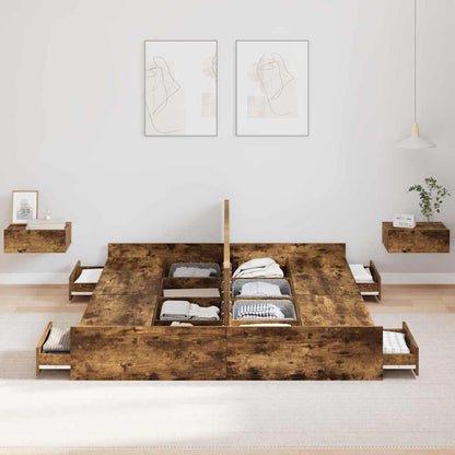 Seng Med Opbevaring Røget Eg 150 X 200 Cm Konstrueret Træ - Billede 4