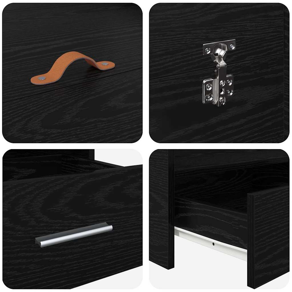 Seng Med Opbevaring Sort Eg 140 X 200 Cm Konstrueret Træ - Billede 9