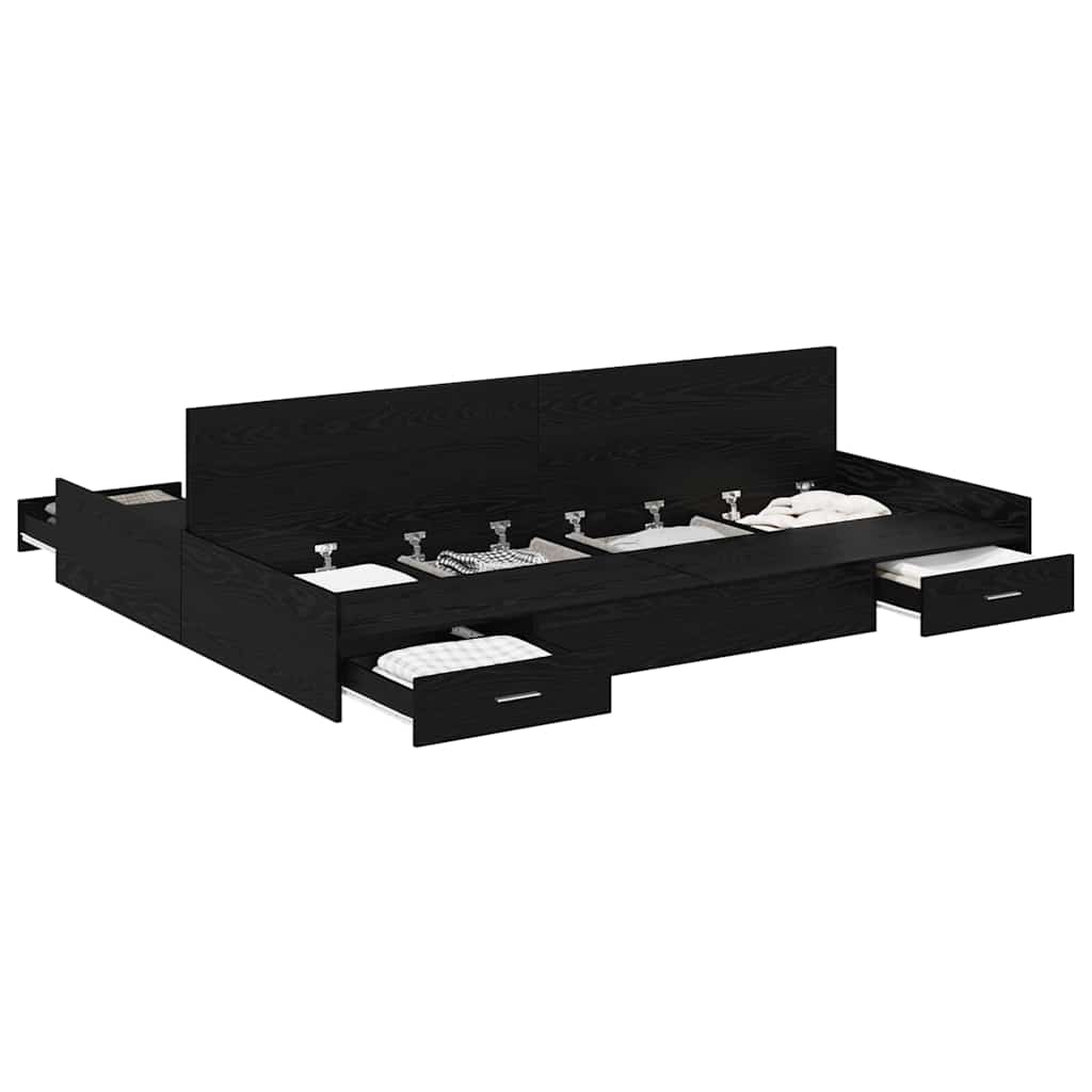 Seng Med Opbevaring Sort Eg 140 X 200 Cm Konstrueret Træ - Billede 3