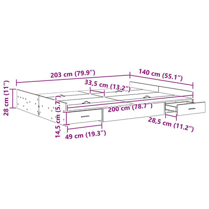 Seng Med Opbevaring Sonoma-eg 140 200 Cm Konstrueret Træ - Billede 10