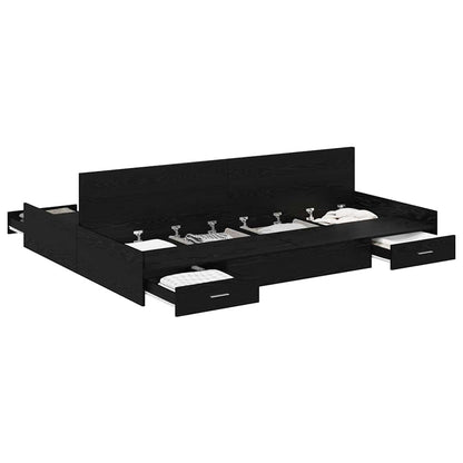 Seng Med Opbevaring Sort Eg 140 X 190 Cm Konstrueret Træ - Billede 3