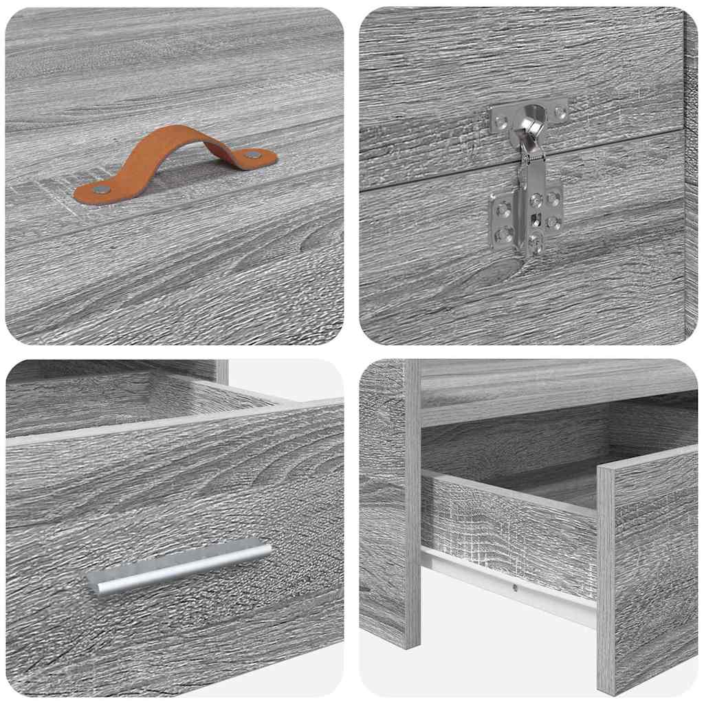 Seng Med Opbevaring Grå Sonoma-eg 135 X 190 Cm Konstrueret Træ - Billede 9