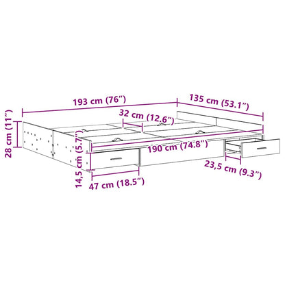 Seng Med Opbevaring Grå Sonoma-eg 135 X 190 Cm Konstrueret Træ - Billede 11
