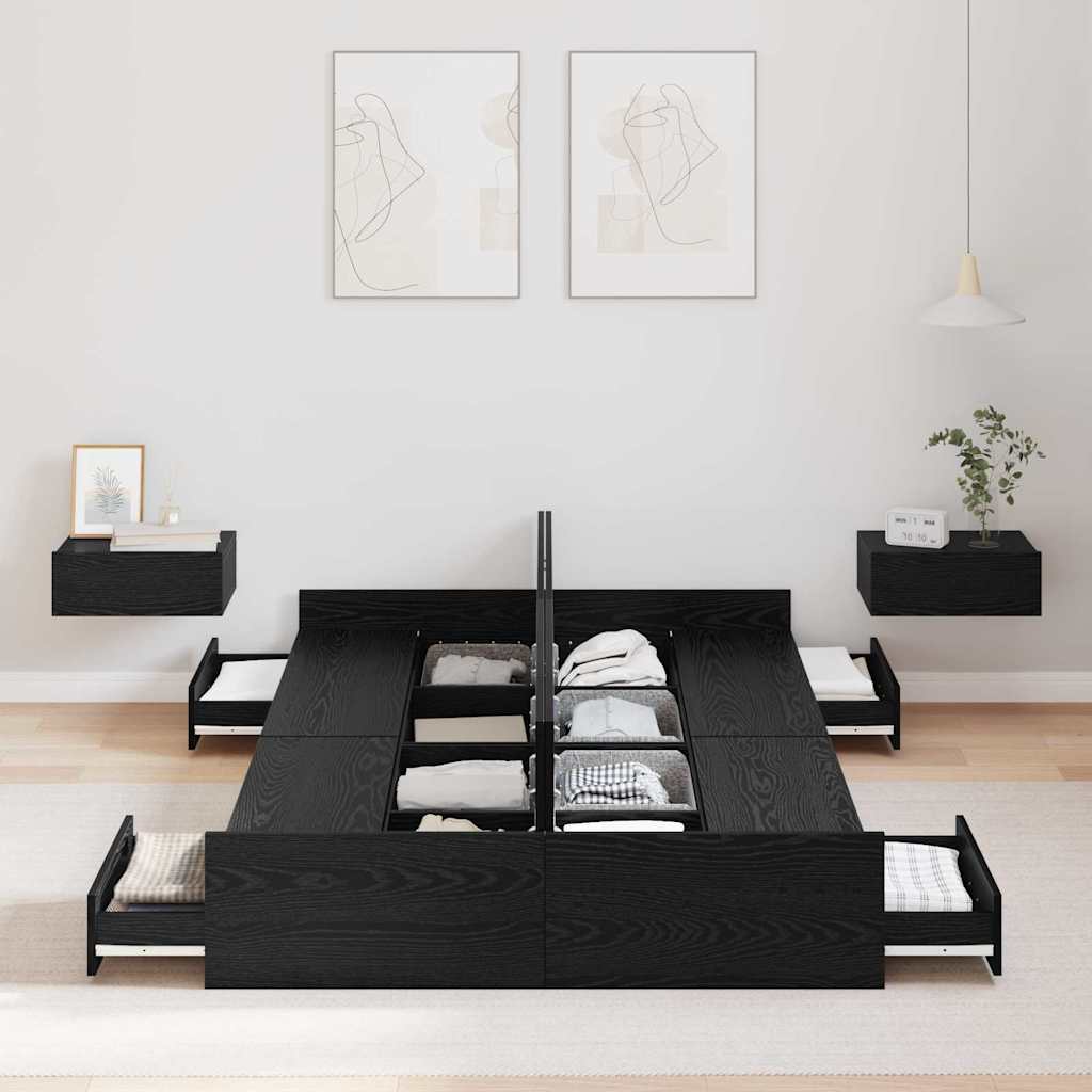 Seng Med Opbevaring Sort Eg 120 X 190 Cm Konstrueret Træ - Billede 4