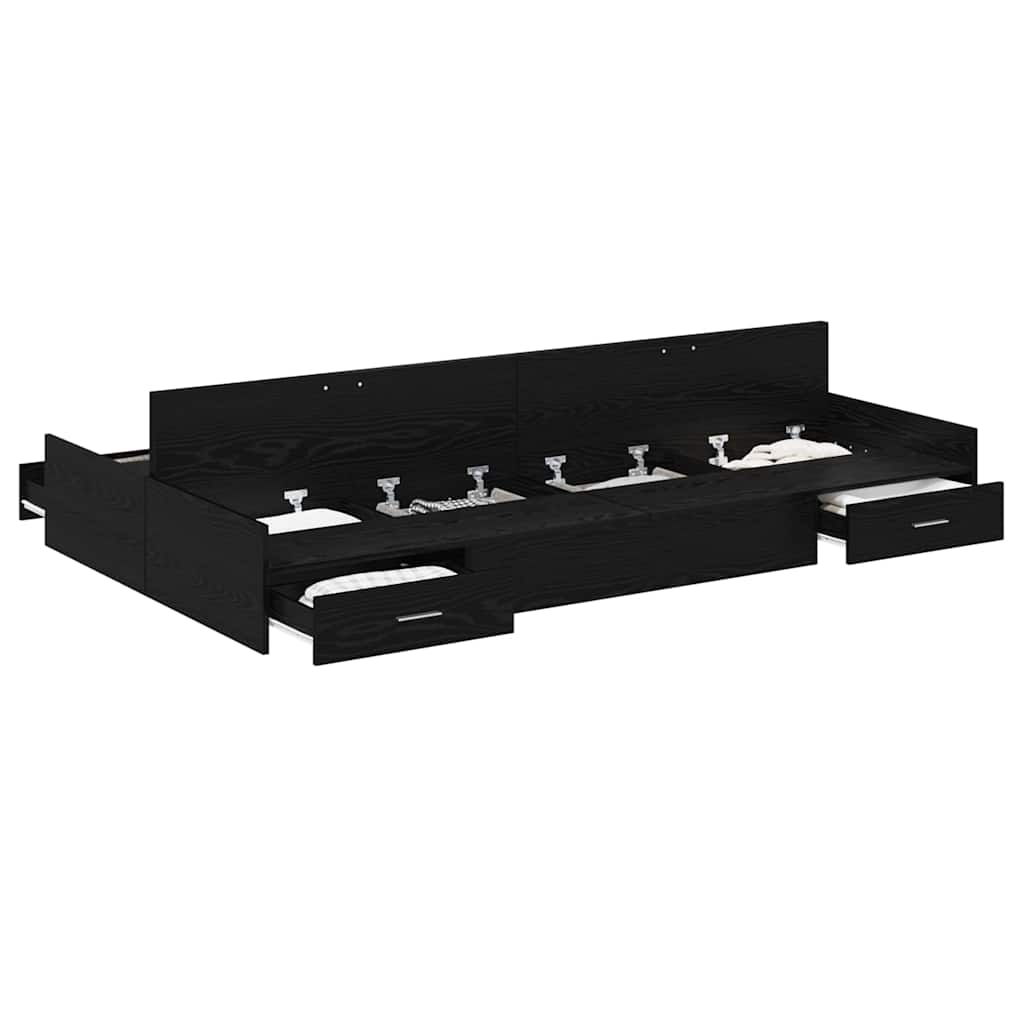 Seng Med Opbevaring Sort Eg 120 X 190 Cm Konstrueret Træ - Billede 3