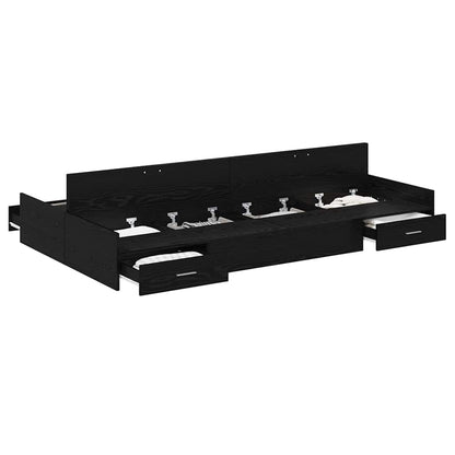 Seng Med Opbevaring Sort Eg 120 X 190 Cm Konstrueret Træ - Billede 3