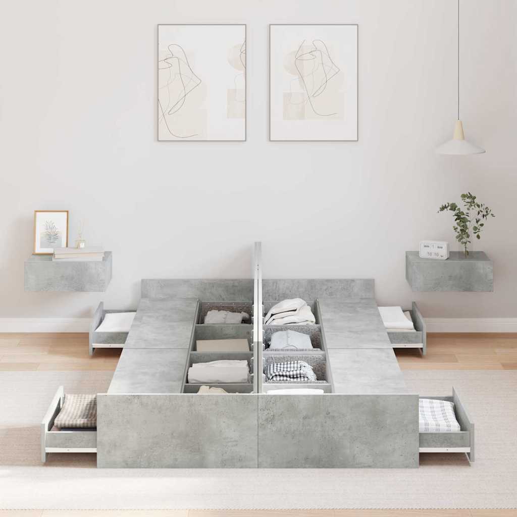 Seng Med Opbevaring Betongrå 120 X 190 Cm Konstrueret Træ - Billede 4