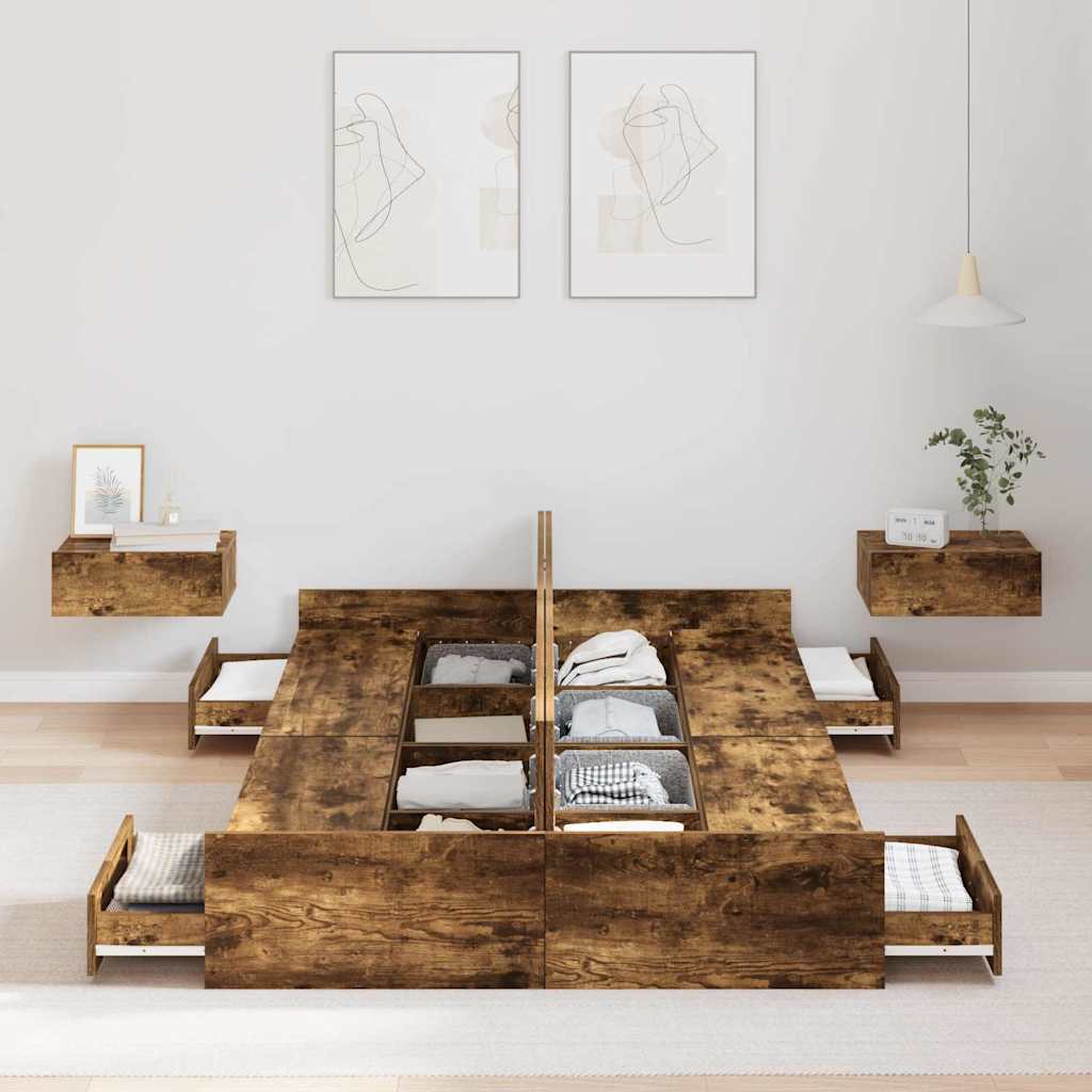 Seng Med Opbevaring Røget Eg 120 X 190 Cm Konstrueret Træ - Billede 4