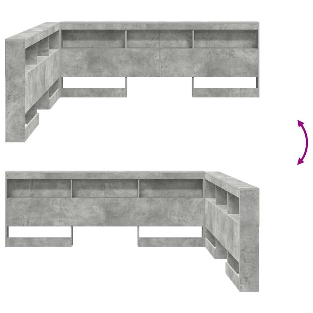 Opbevaringshovedgavl Med Hylde Betongrå 180 Cm Konstrueret Træ - Billede 10