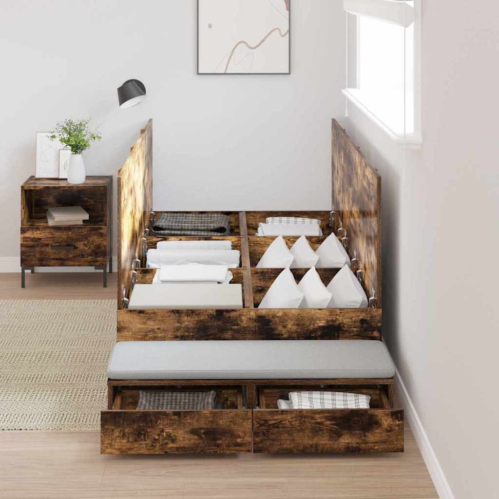 Seng Med Opbevaring Med Skuffe Røget Eg 236.5 X 80 X 31.5 Cm - Billede 4